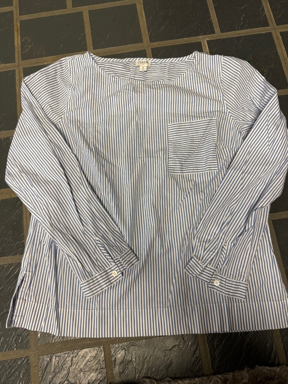 J. Crew Striped Pocket Pullover Blouse - Blue & White